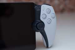 A close-up of a PlayStation Portal’s DualSense-esque right handle, while the device is powered down