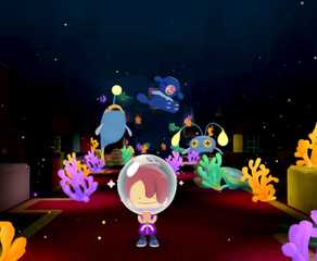 ditto hanging in the deep sea with Pokémon