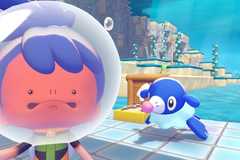 Ditto looking cross next to Popplio in Pokopia