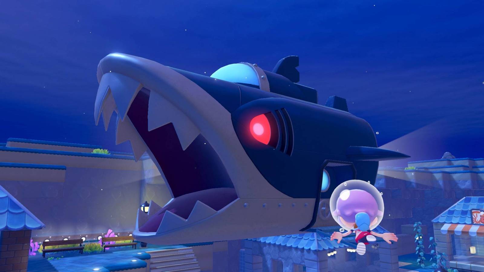 A huge Sharpedo machine in Pokemon Pokopia.