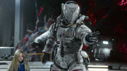 Astronaut Hugh and android Diana in a screenshot from Pragmata