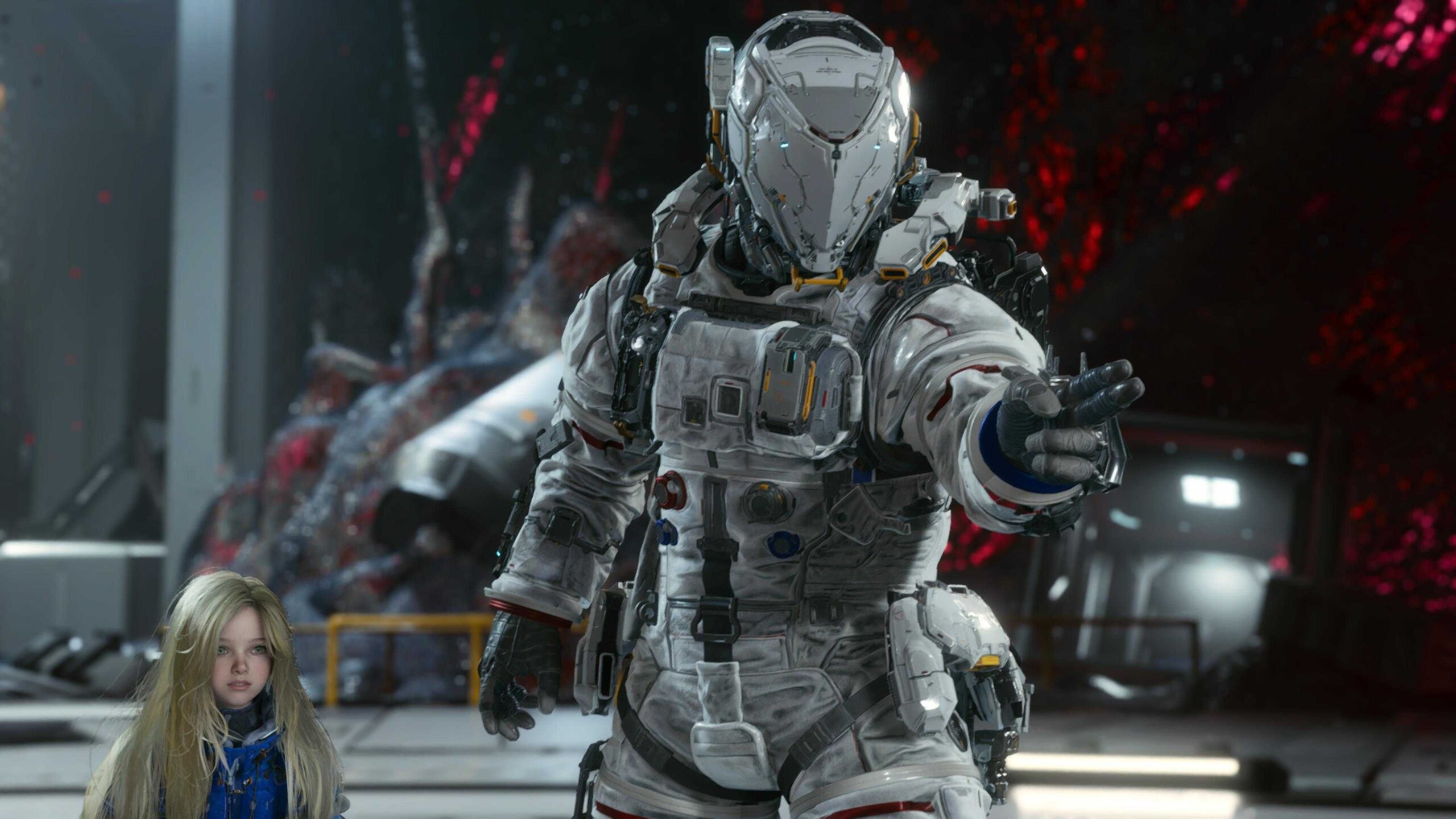 Astronaut Hugh and android Diana in a screenshot from Pragmata