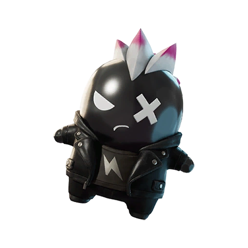 A Punk Sprite, a black creature with a mohawk wearing a leather jacket, from Fortnite.