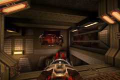 Shooting a gun at an enemy in Quake: Dawn of the Machine