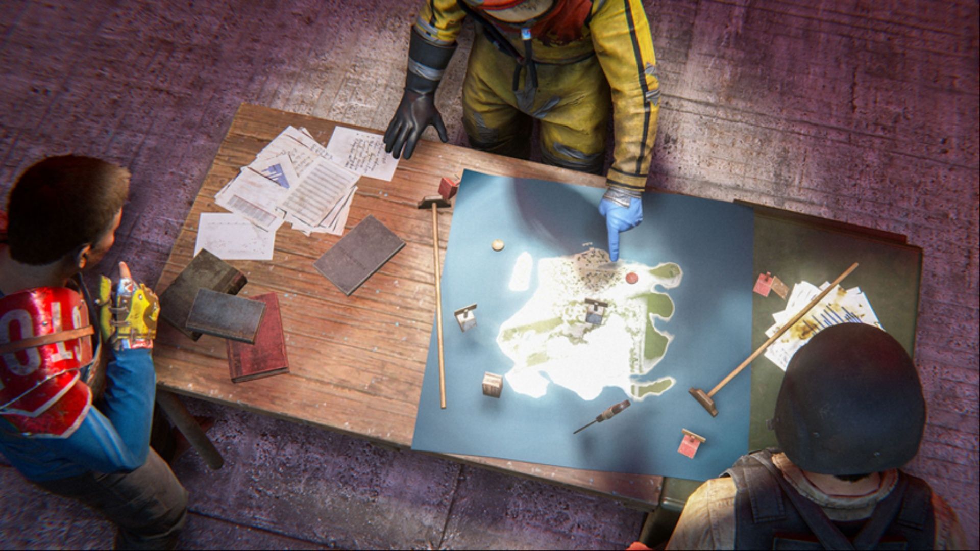 rust user pointing at map using clan table