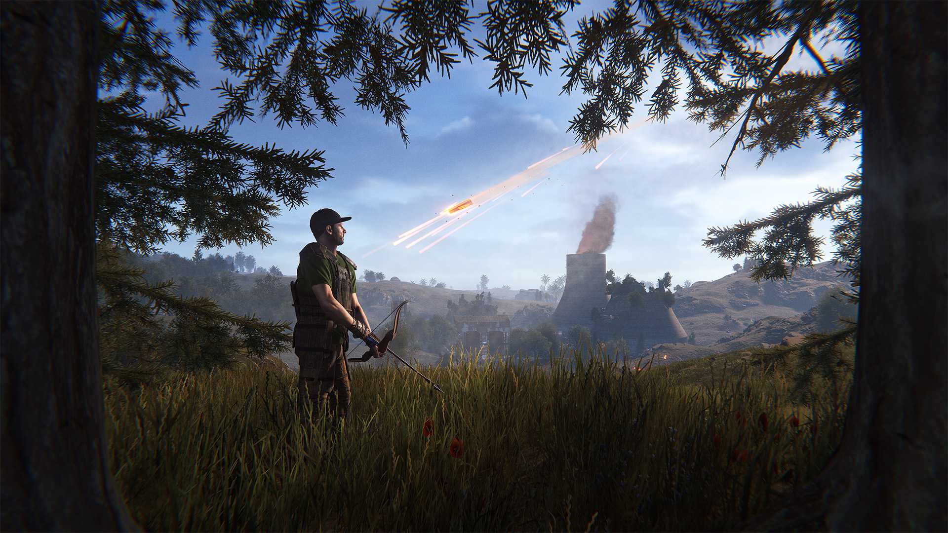 player looking at falling satellite