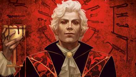 The cover art for the novel Astarion depicts the white-haired High Elf vampire with a knowing expression