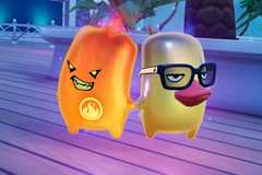 A Fire Sprite and a Duck Sprite holding hands in Fortnite.