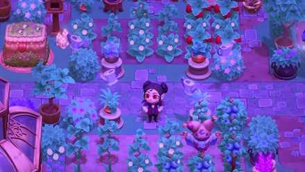 A player character in their garden in Moonlight Peaks
