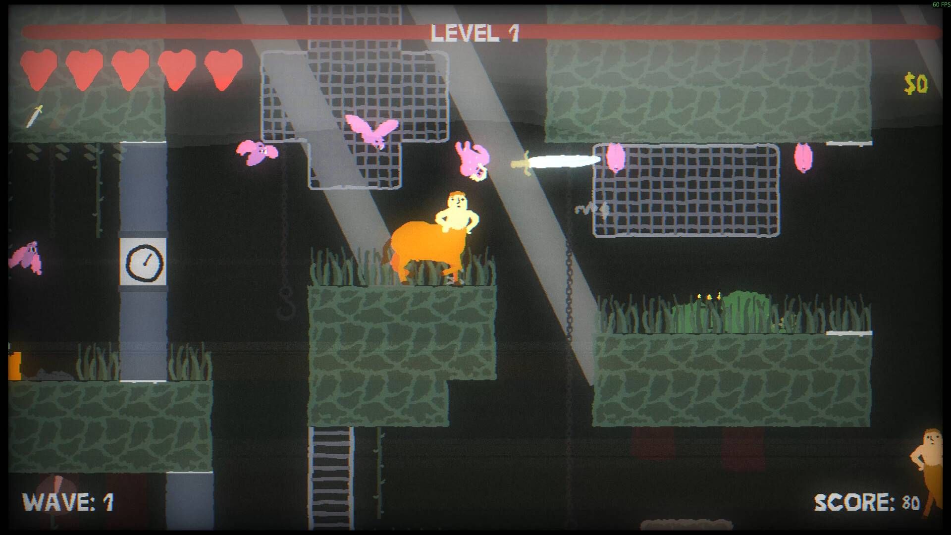 A minotaur in Blood Dungeon with pink bats around him.