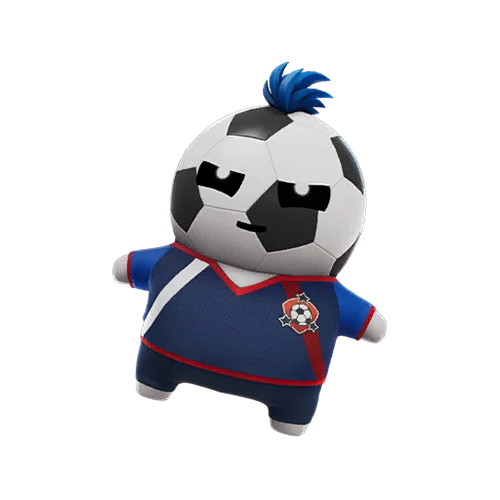 A Striker Sprite, a creature with a soccer/football as a head and wearing a soccer/football kit, from Fortnite.