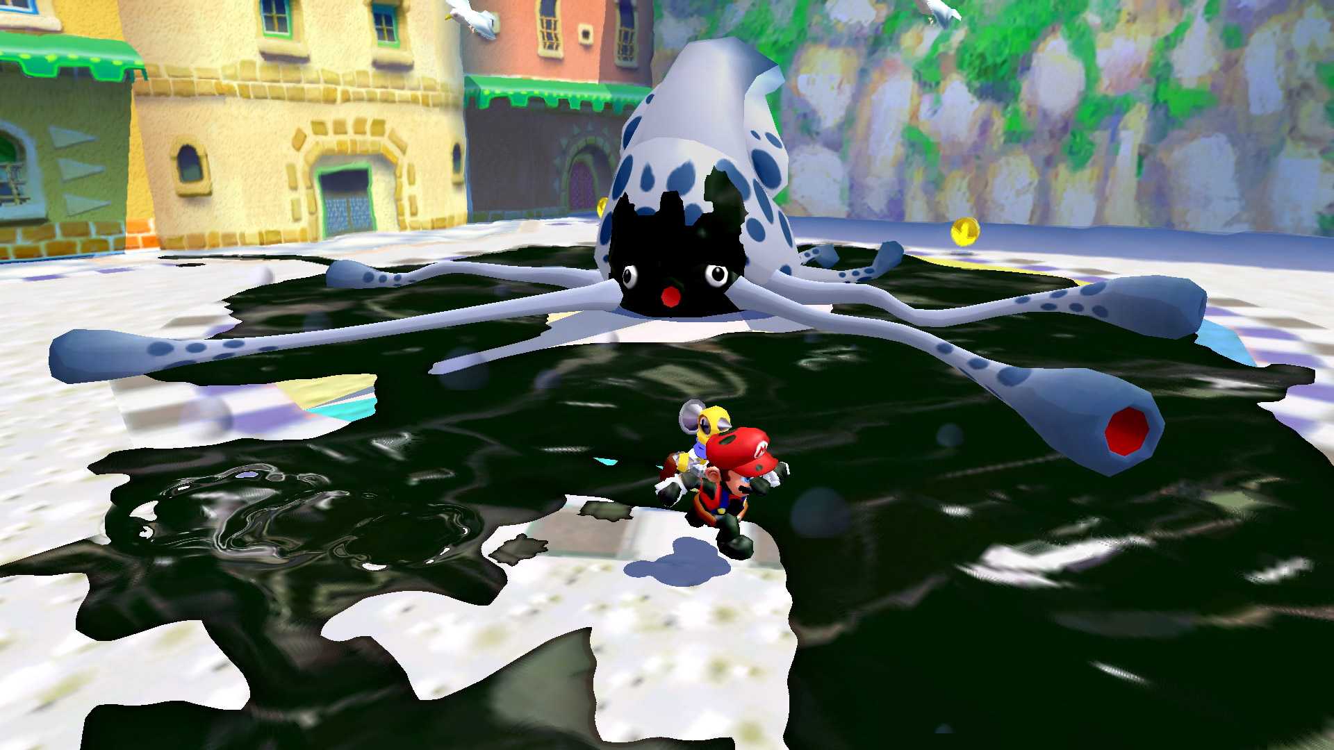 mario fights ink squid