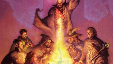 Detail of the cover of the Living Greyhawk Journal #0 depicting the Circle of Eight