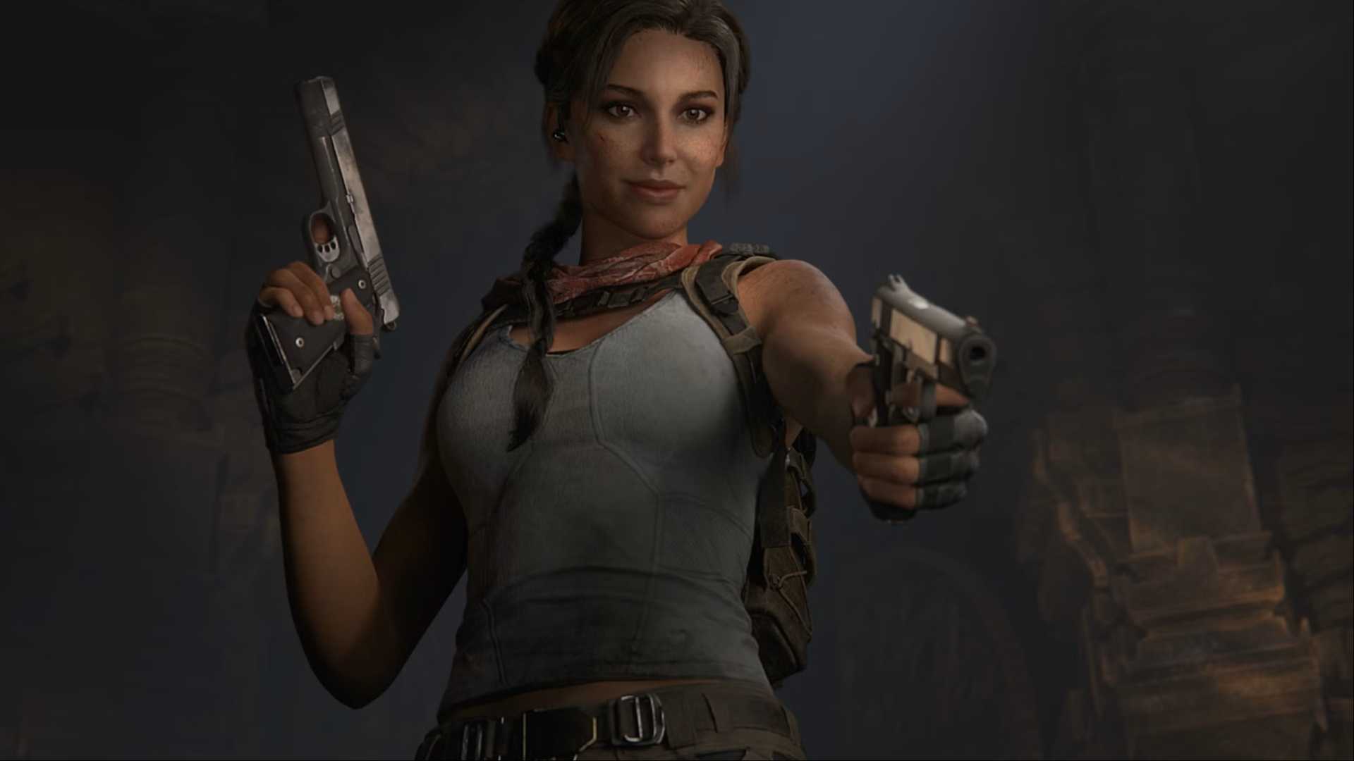 lara croft holds up dual pistols in tomb raider catalyst