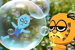 Garfield blows a bubble containing Doctor Manhattan in Tomodachi Life: Living the Dream.