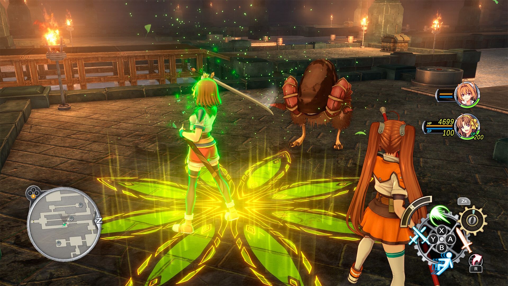 Anelace and Estelle fighting monsters in Trails in the Sky 2nd Chapter