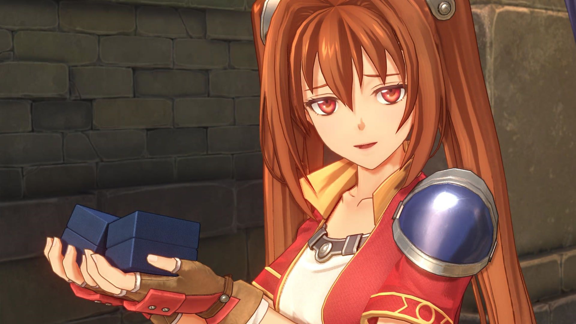 A Trails in the Sky 1st Chapter remake screenshot showing Estelle Bright holding two boxes