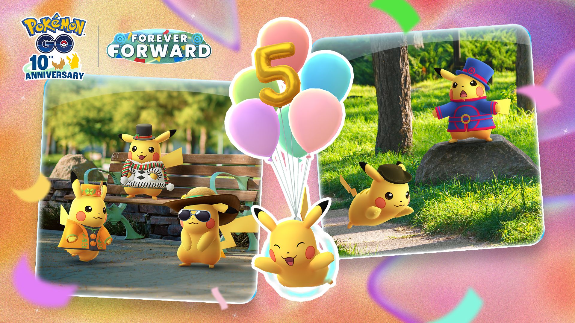 Costumed Pikachu hanging out in Pokémon Go