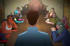 Robert and the Z Team having a meeting in Dispatch.