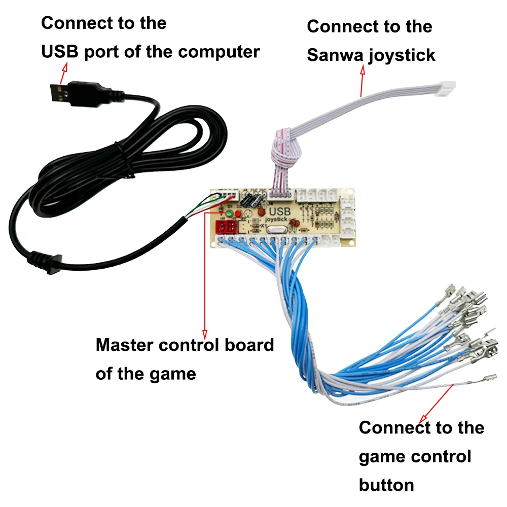 Arcade USB Encoder Zero Delay for PC PS3 Switch Raspberry Pi – 5 Pin & 2.8mm Buttons - Image 3