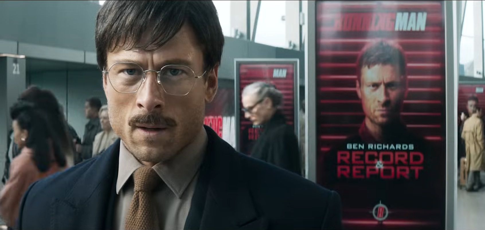 Glen Powell in disguise in The Running Man (2025)