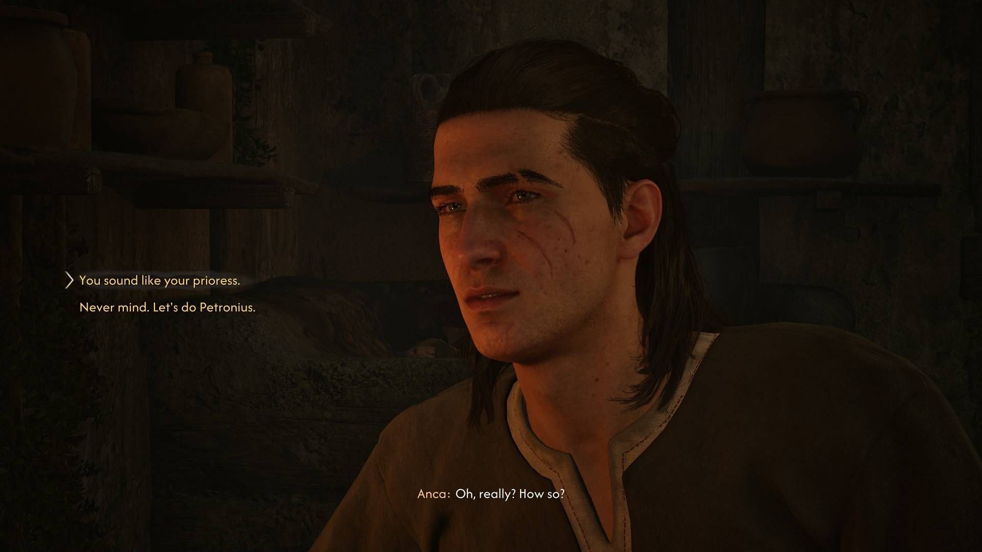 Coen talking to Anca during Page-Turner in The Blood of Dawnwalker.