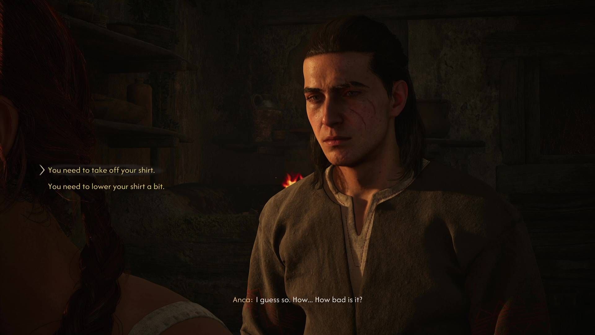 Coen asking Anca to adjust her shirt in Page-Turner in The Blood of Dawnwalker