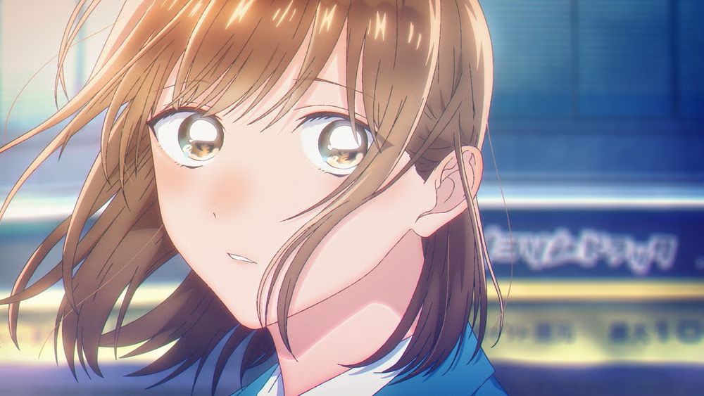 A young girl blushes in Blue Box season 2