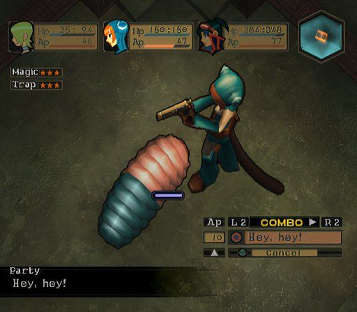 A character aims a gun at a bug in Breath of Fire: Dragon Quarter.