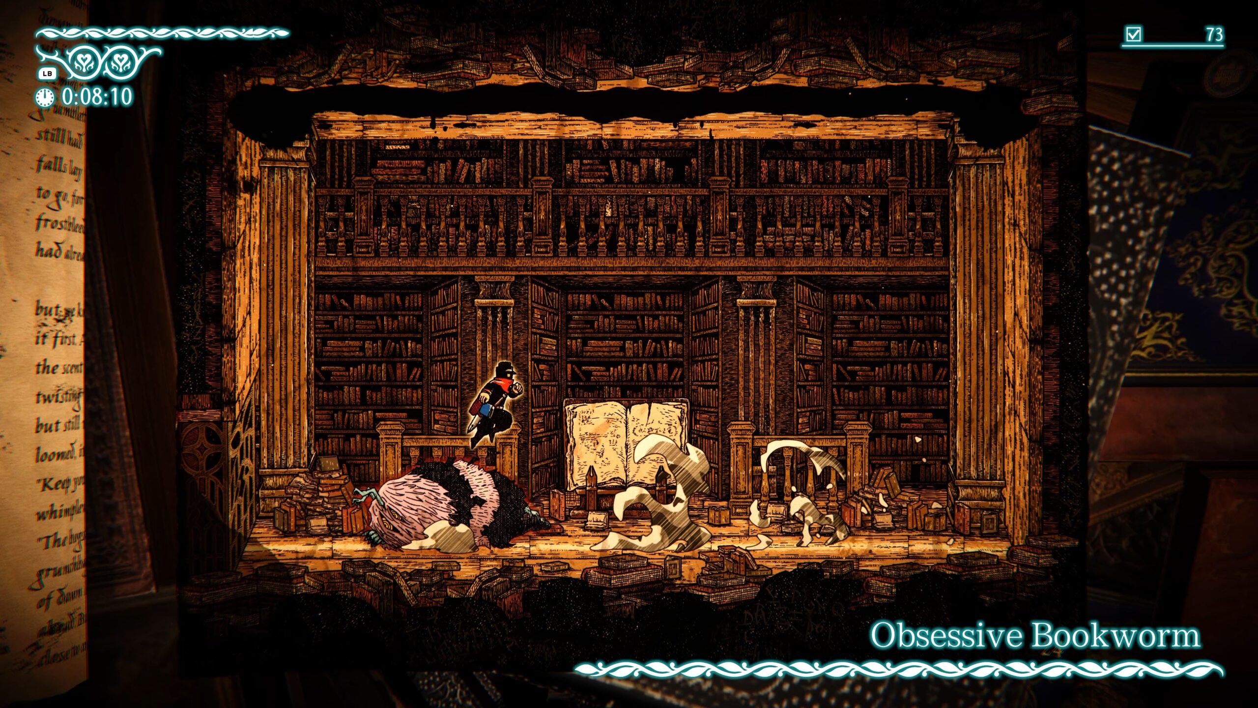 A player fights Obsessive Bookworm in Chronoscript: The Endless End.