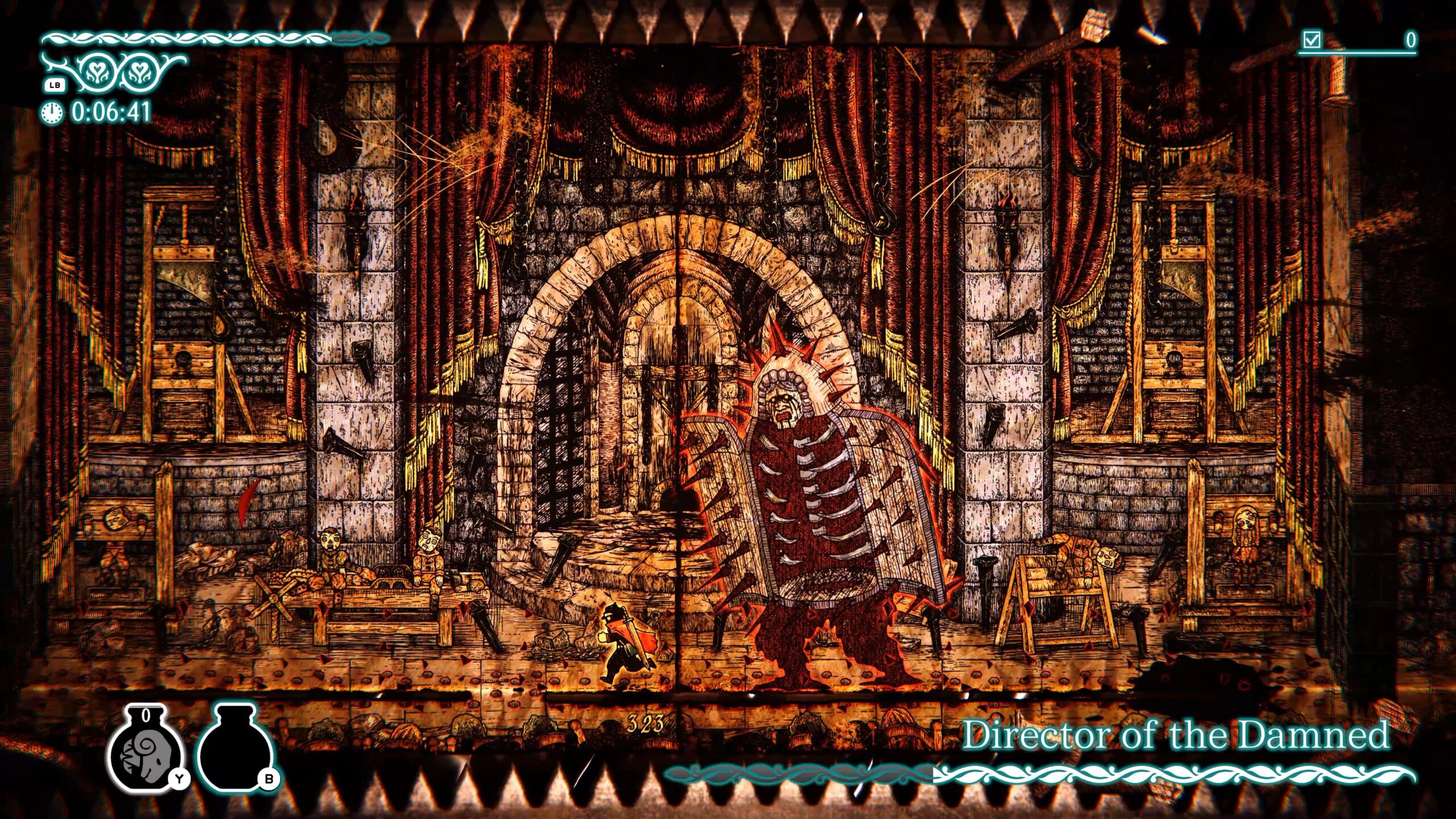 A player fights the Director of the Damned boss in Chronoscript: The Endless End.