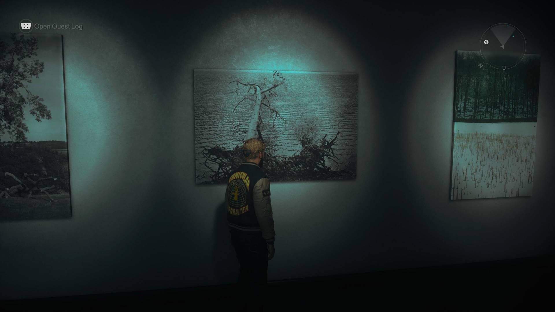 Dylan standing in front of the tides artwork in Control Resonant.
