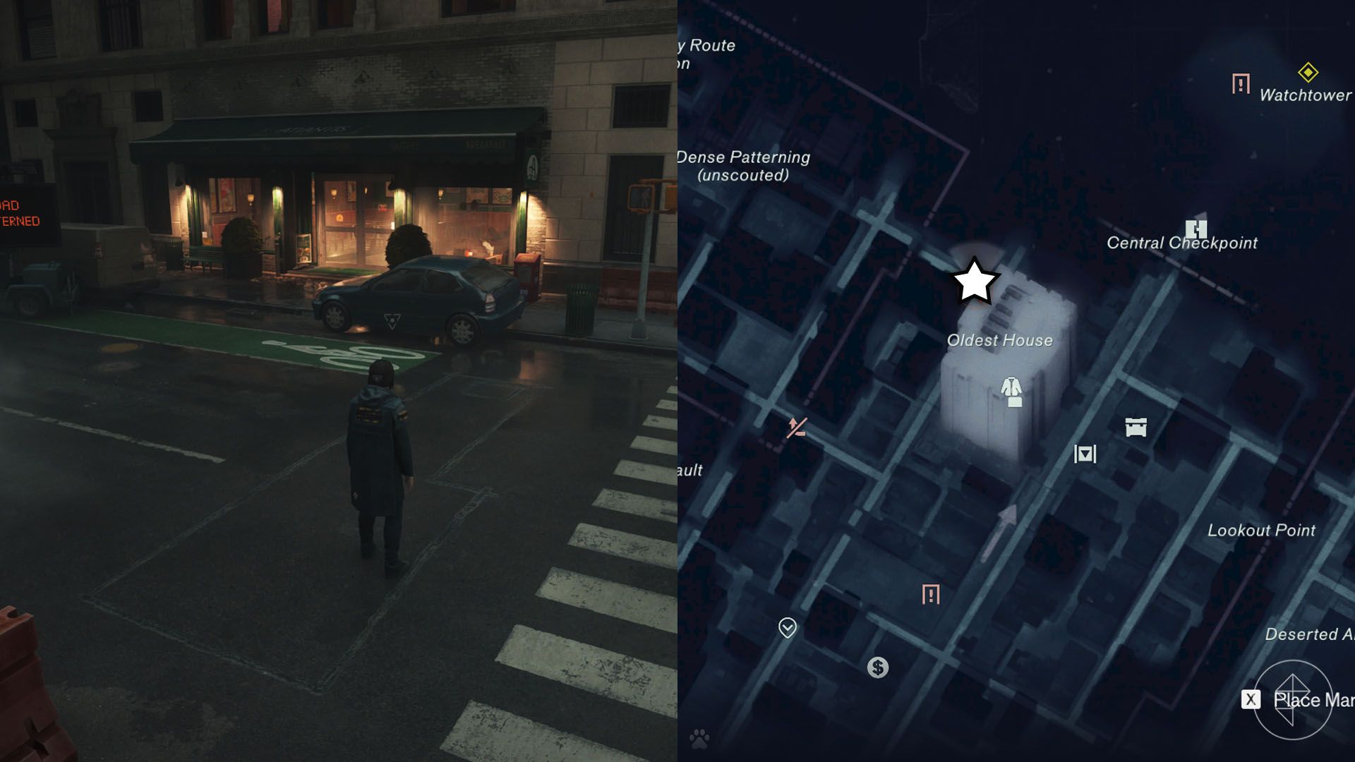 A montage using two Control Resonant images showing the Atlantis Coffee Shop and the map
