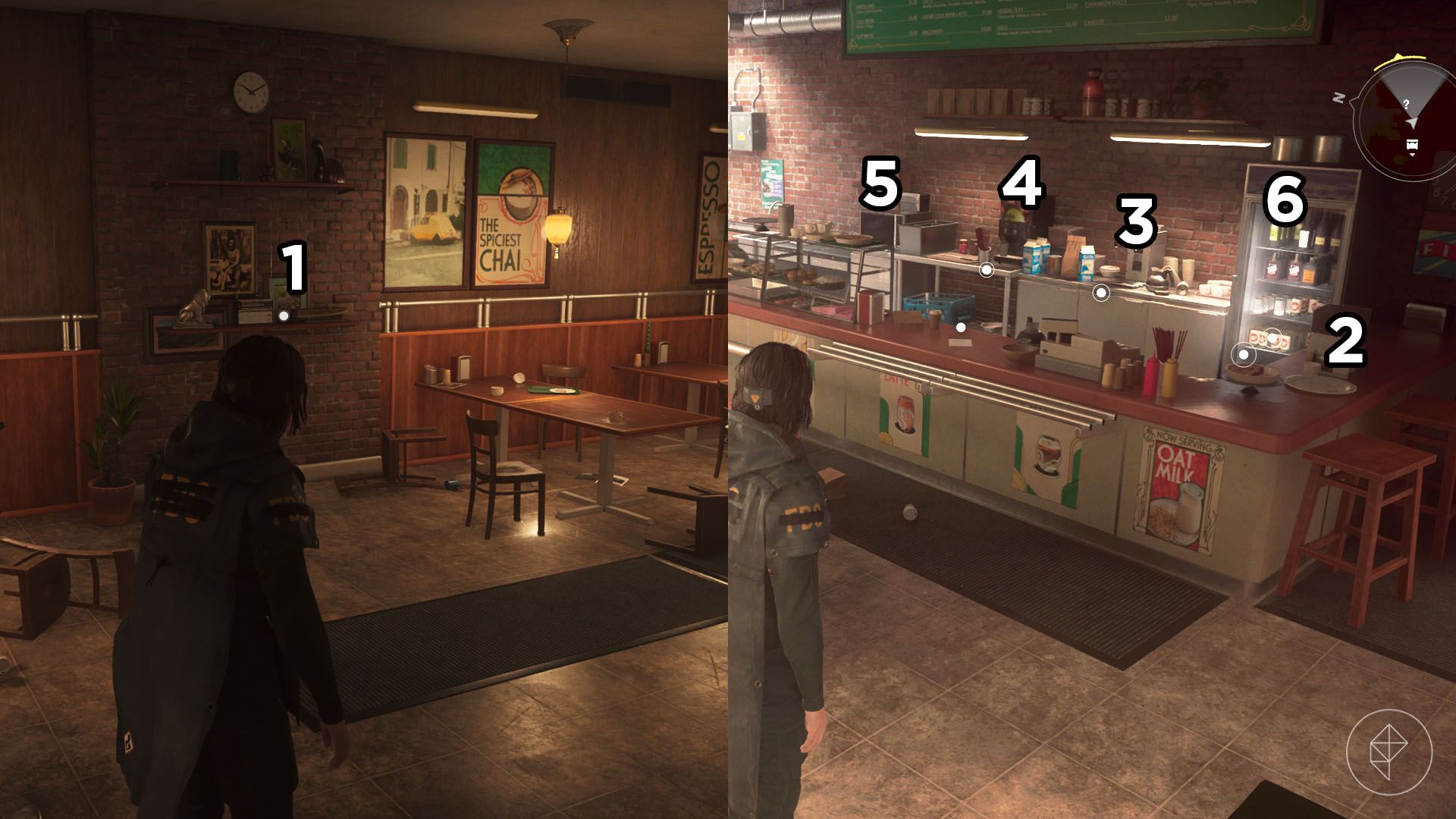 A montage using two Control Resonant images showing the order you should turn on the appliances in the Atlantis coffee shop