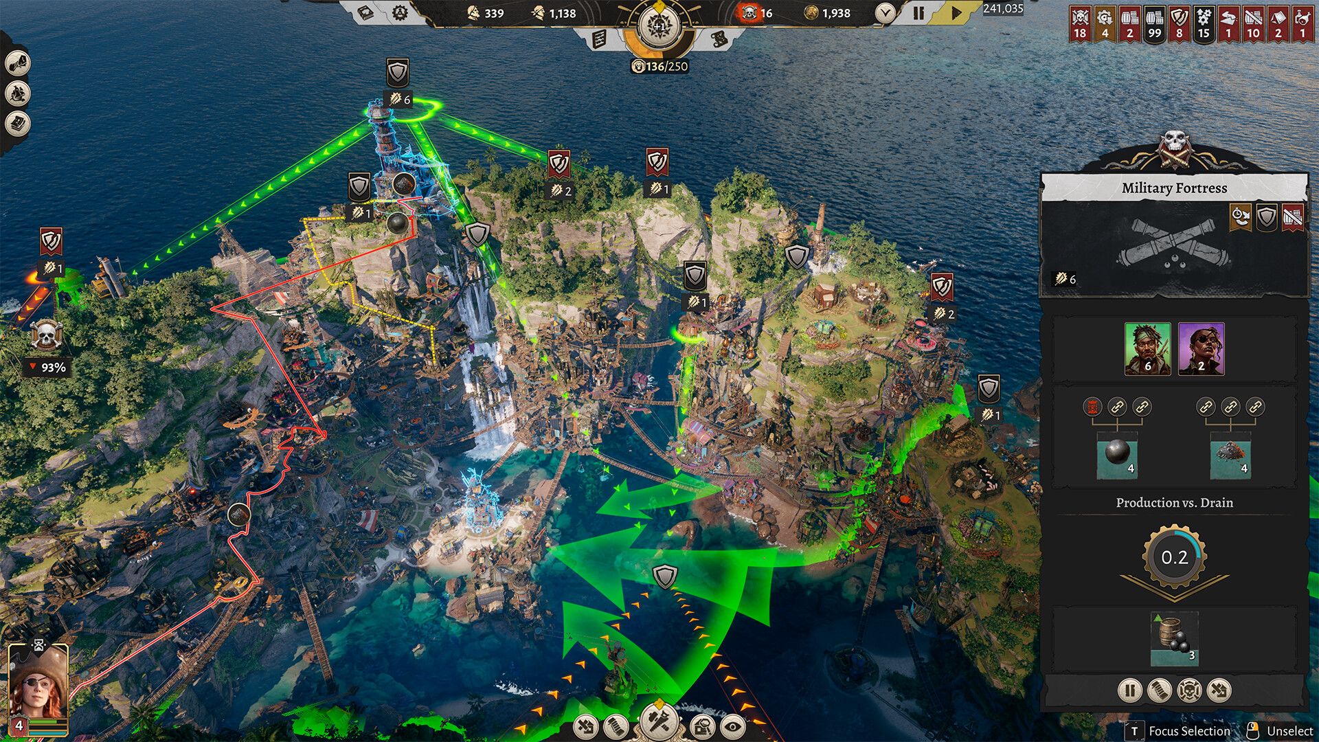 A planning screen in Corsair Cove