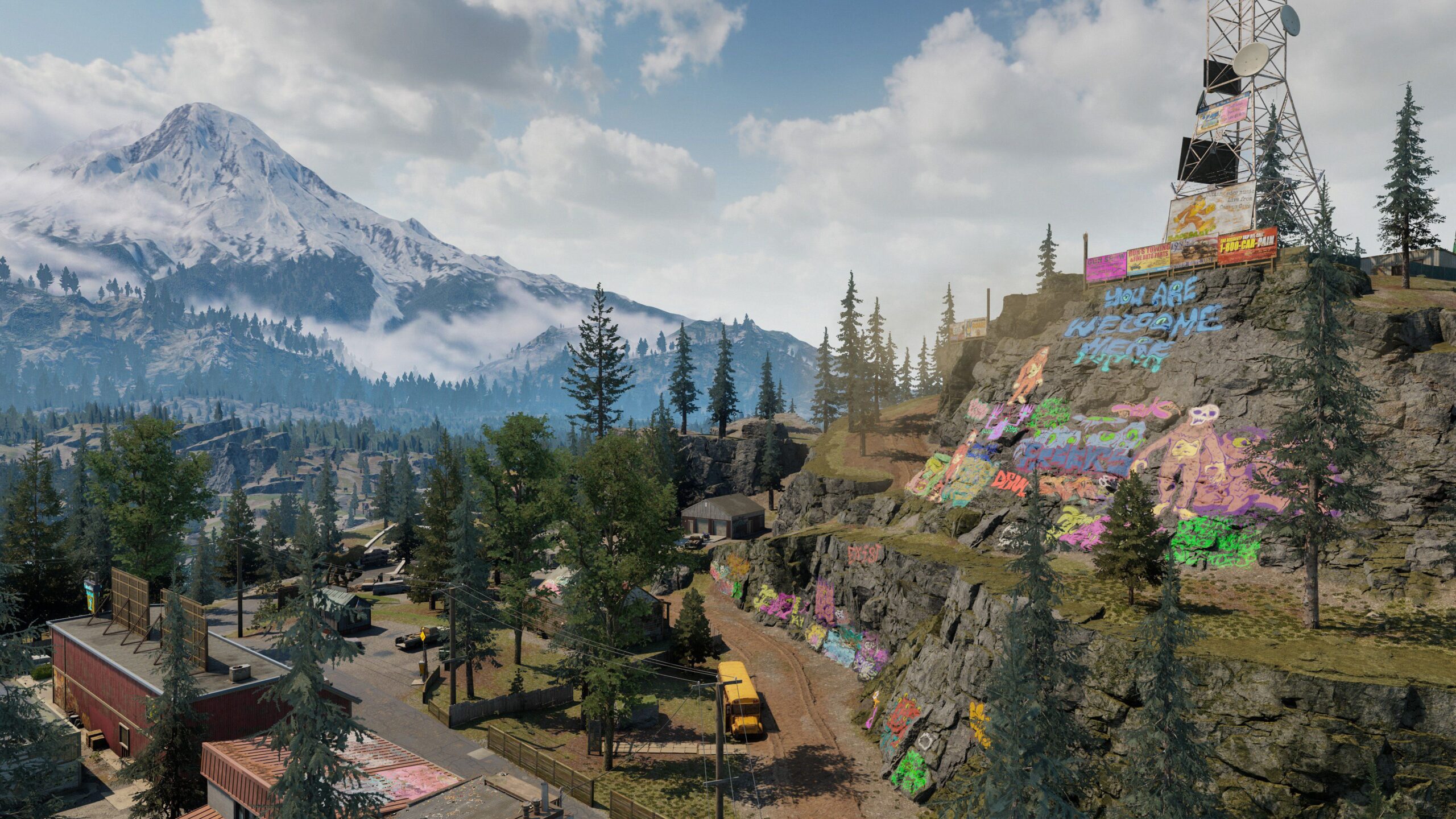 A graffitied mountain in PUBG Dednet.