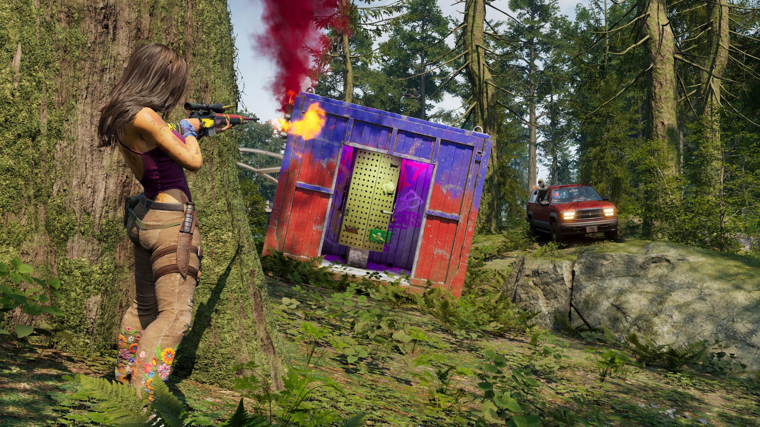 A player shooting at a car in PUBG Dednet.