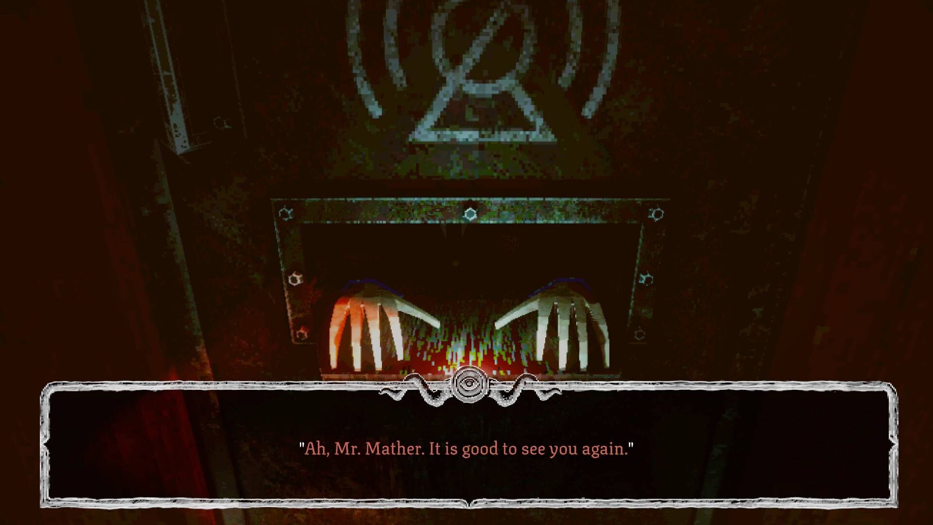 The conductor's hands through a slot in a door in Dreadline Express.