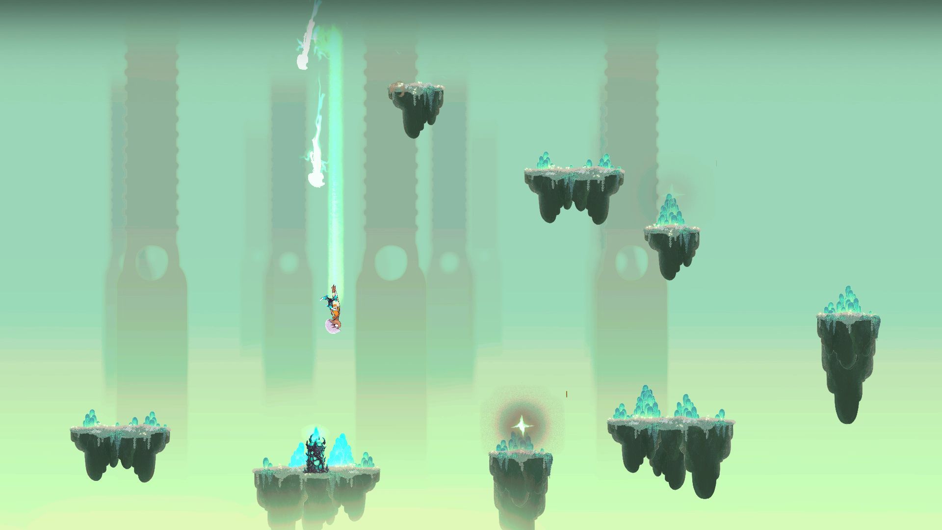 Echo Weaver screenshot - diving toward a pedestal