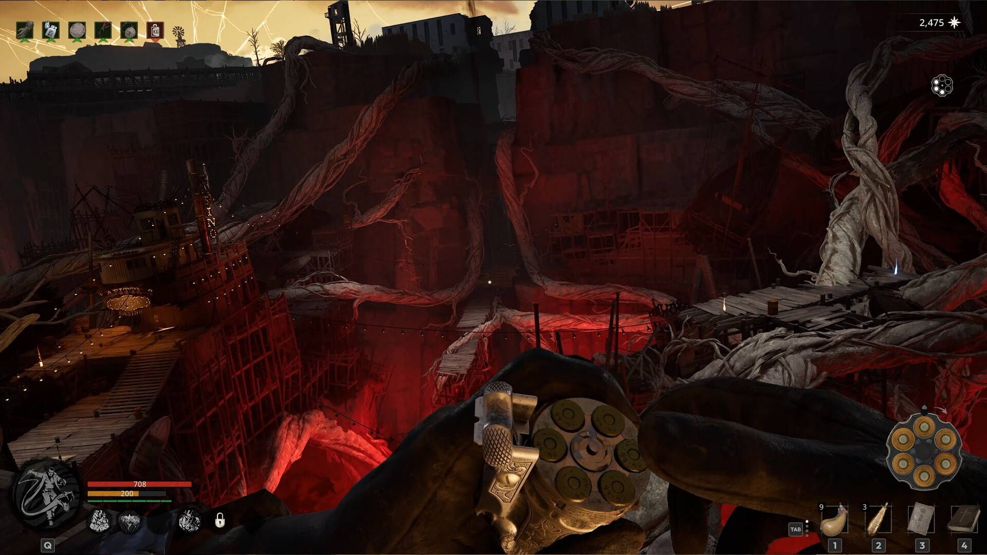 The player in Guns of Eschaton reloading a revolver.