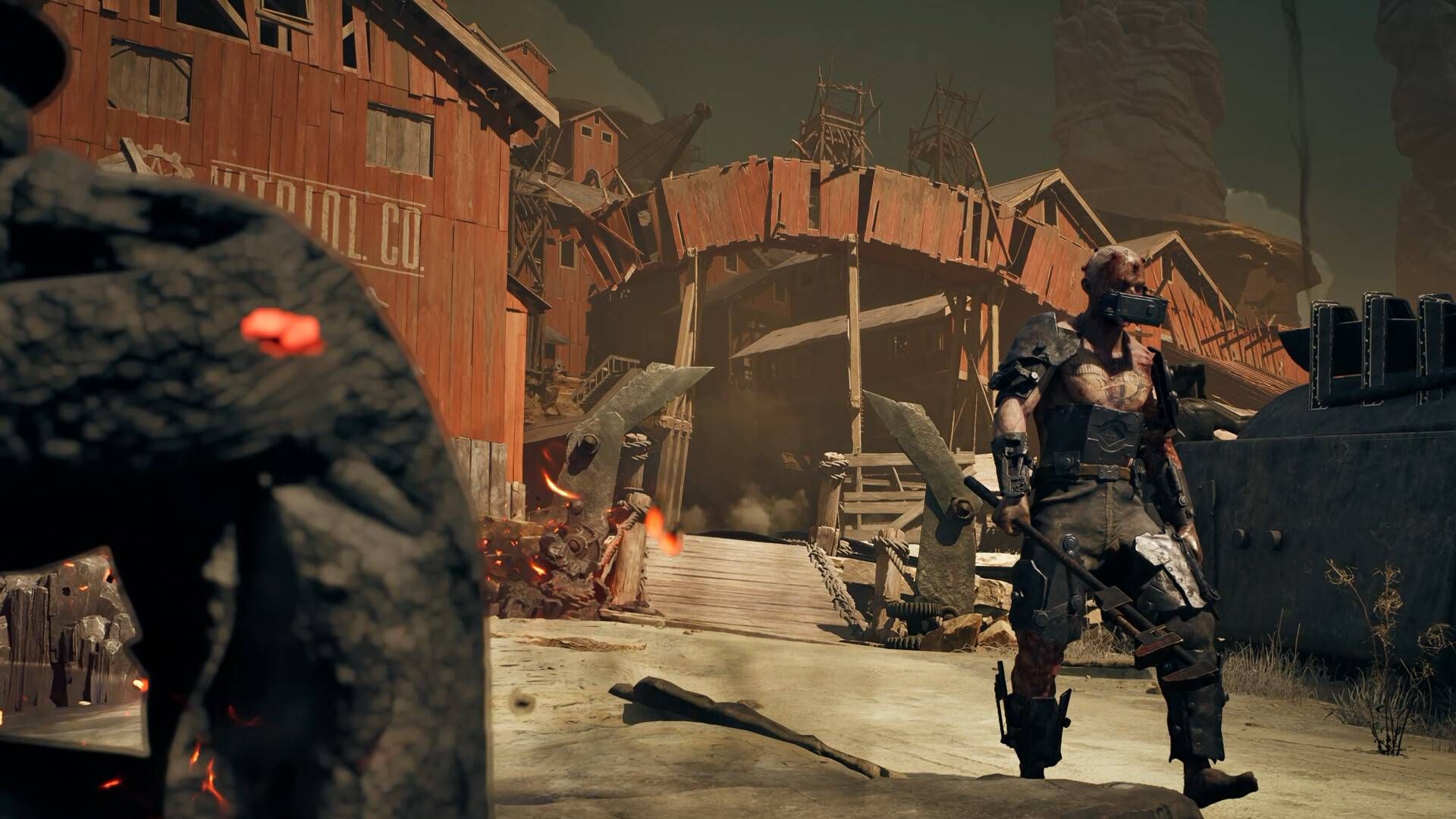 An enemy walking with a melee weapon in hand in Guns of Eschaton.