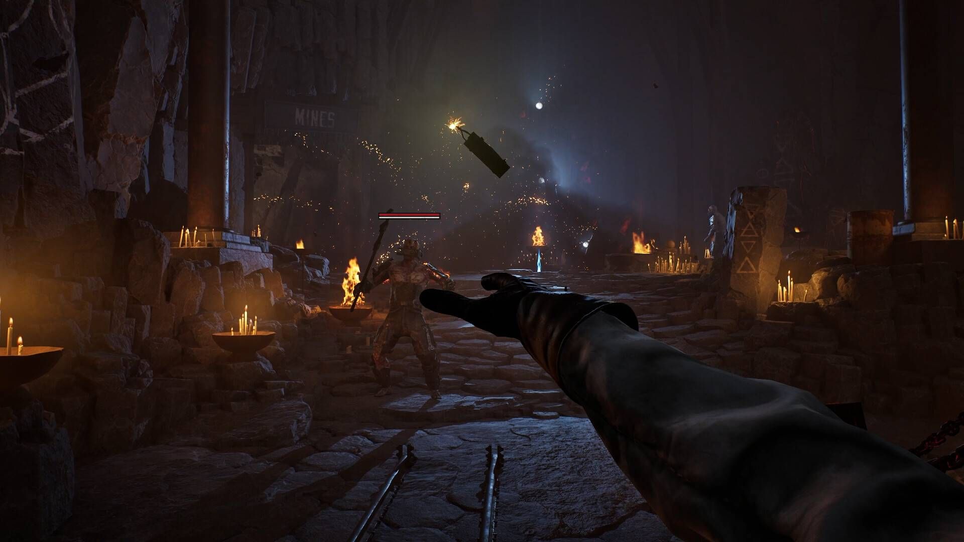 The player in Guns of Eschaton throwing dynamite.