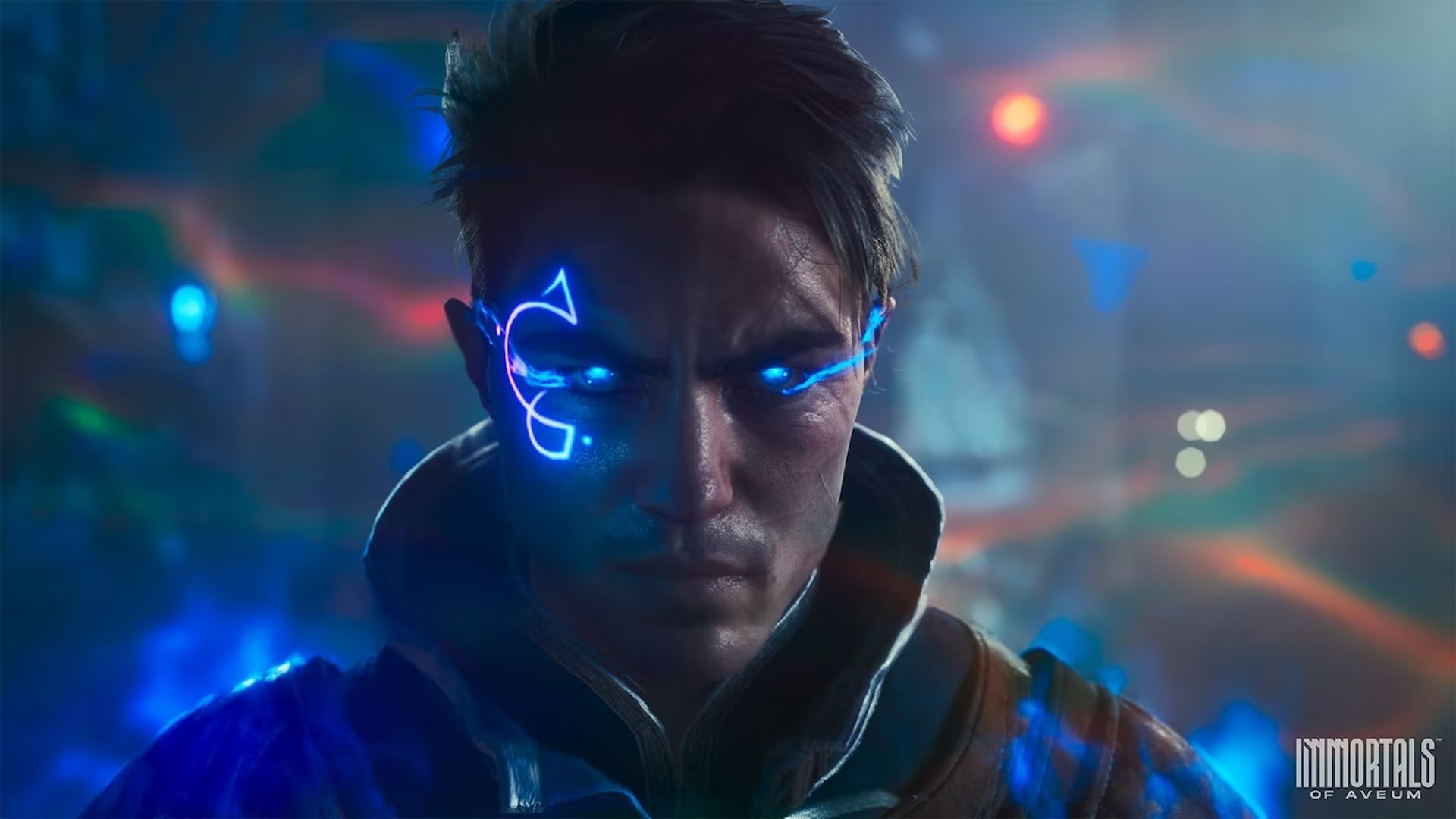 Jak glares with blue magic in his eyes in Immortals of Aveum key art