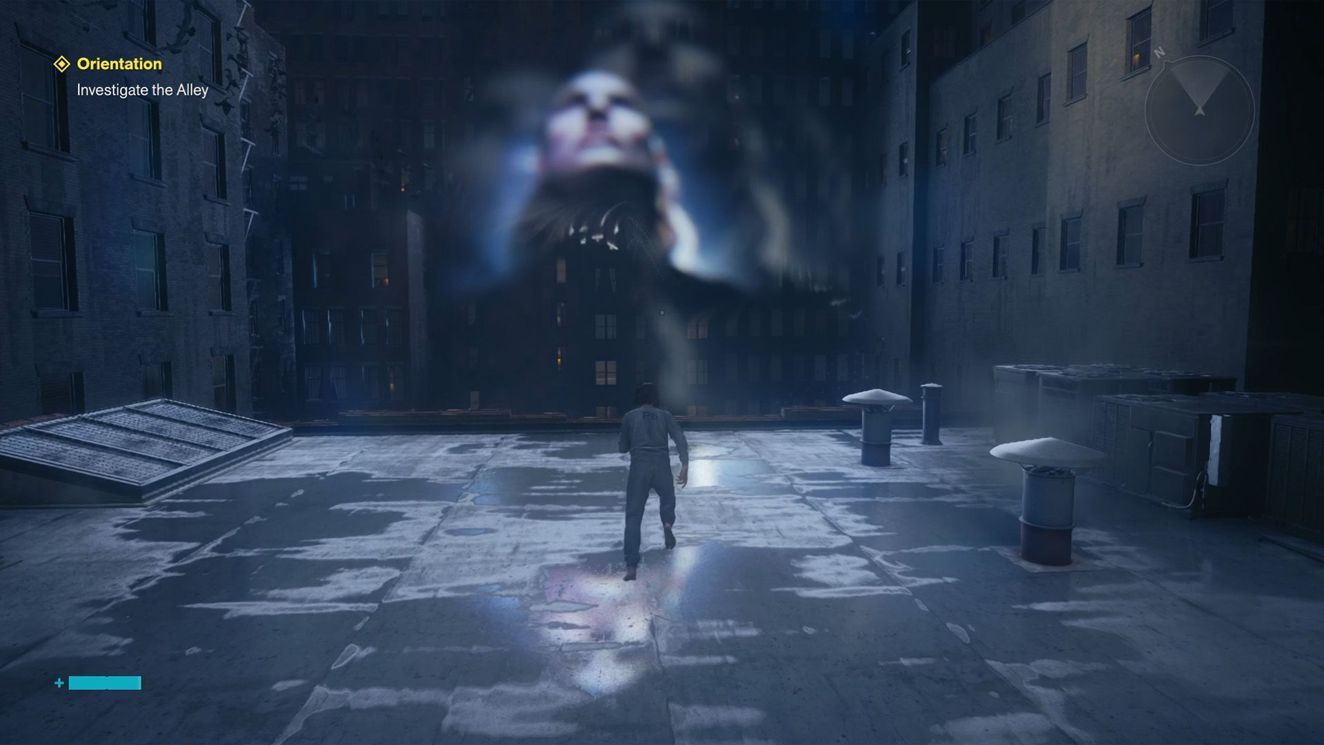 Dylan walking toward a vision of Jesse Faden in Control Resonant.