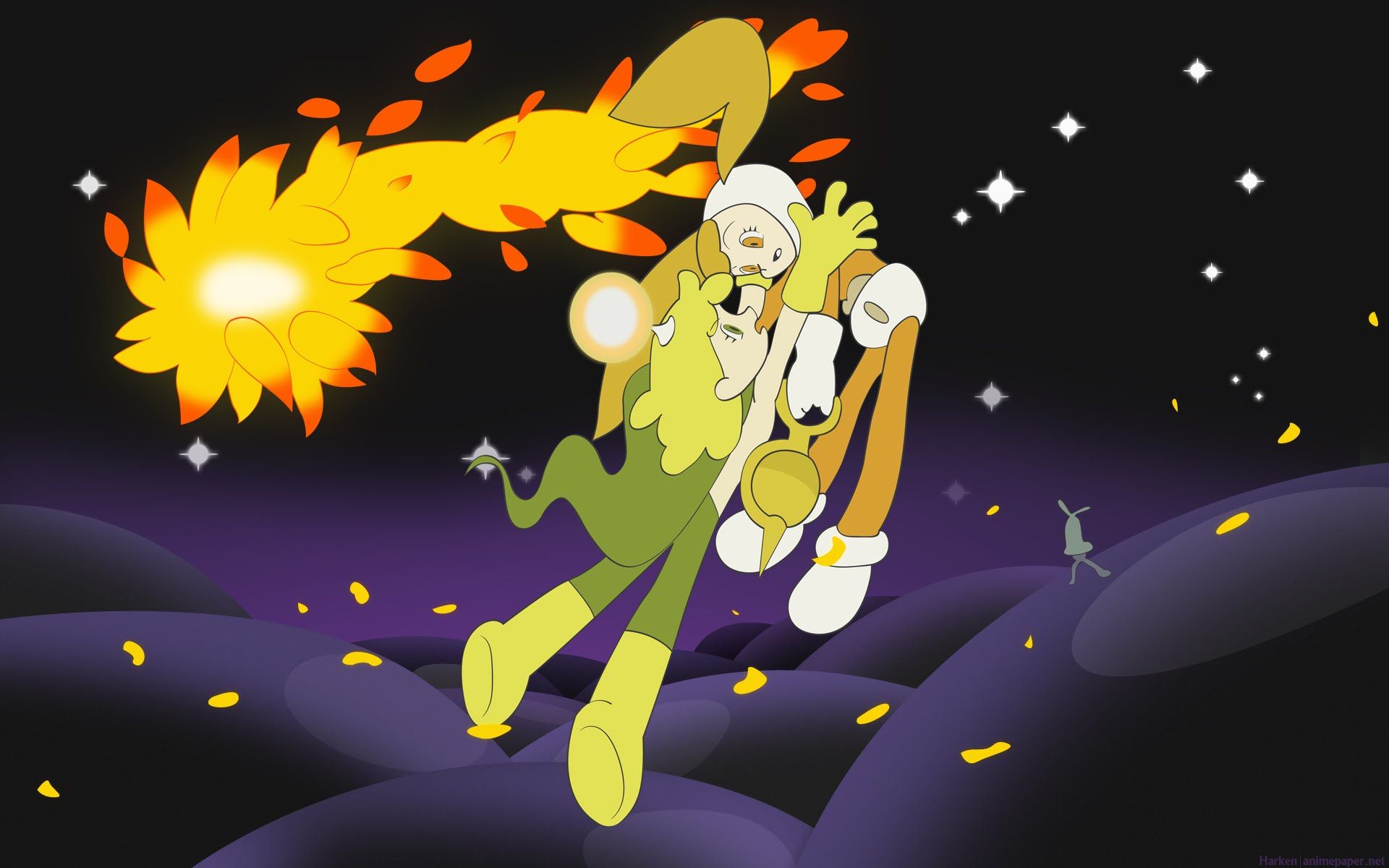 A young man named Kaiba flies in the air with his mystical companion in Kaiba