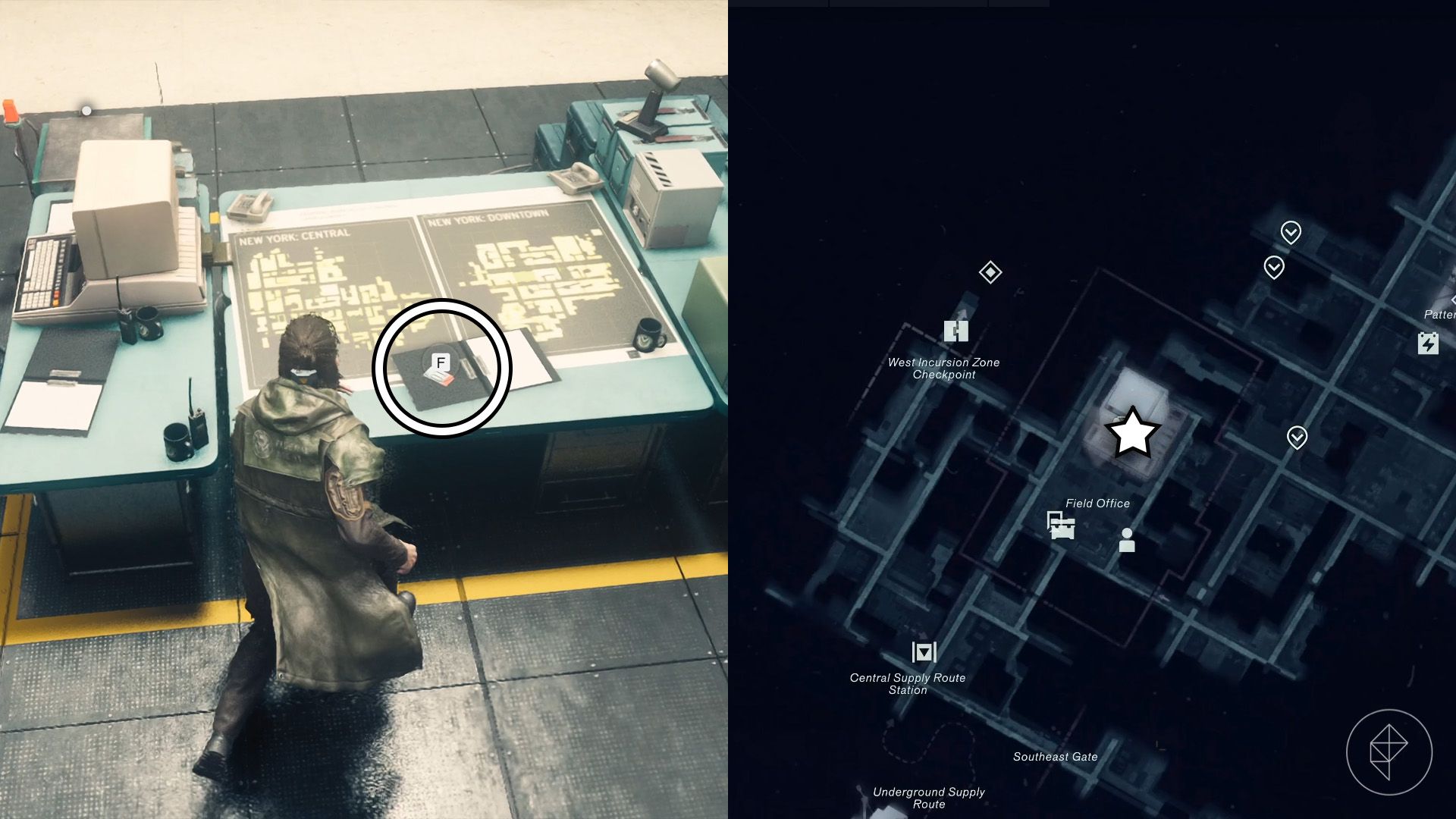 The location of the level 1 keycard in the Field Office in Control Resonant.