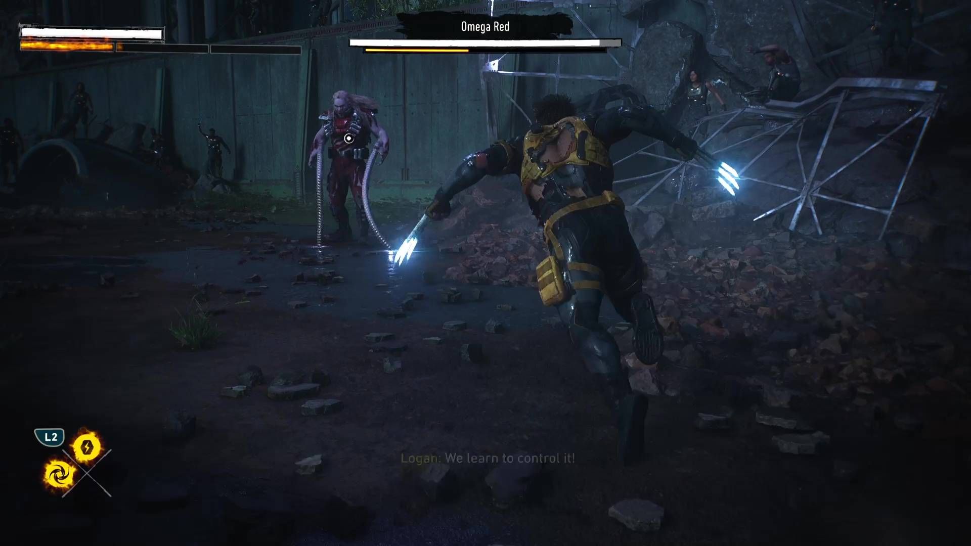 Logan fighting Omega Red in Marvel's Wolverine.