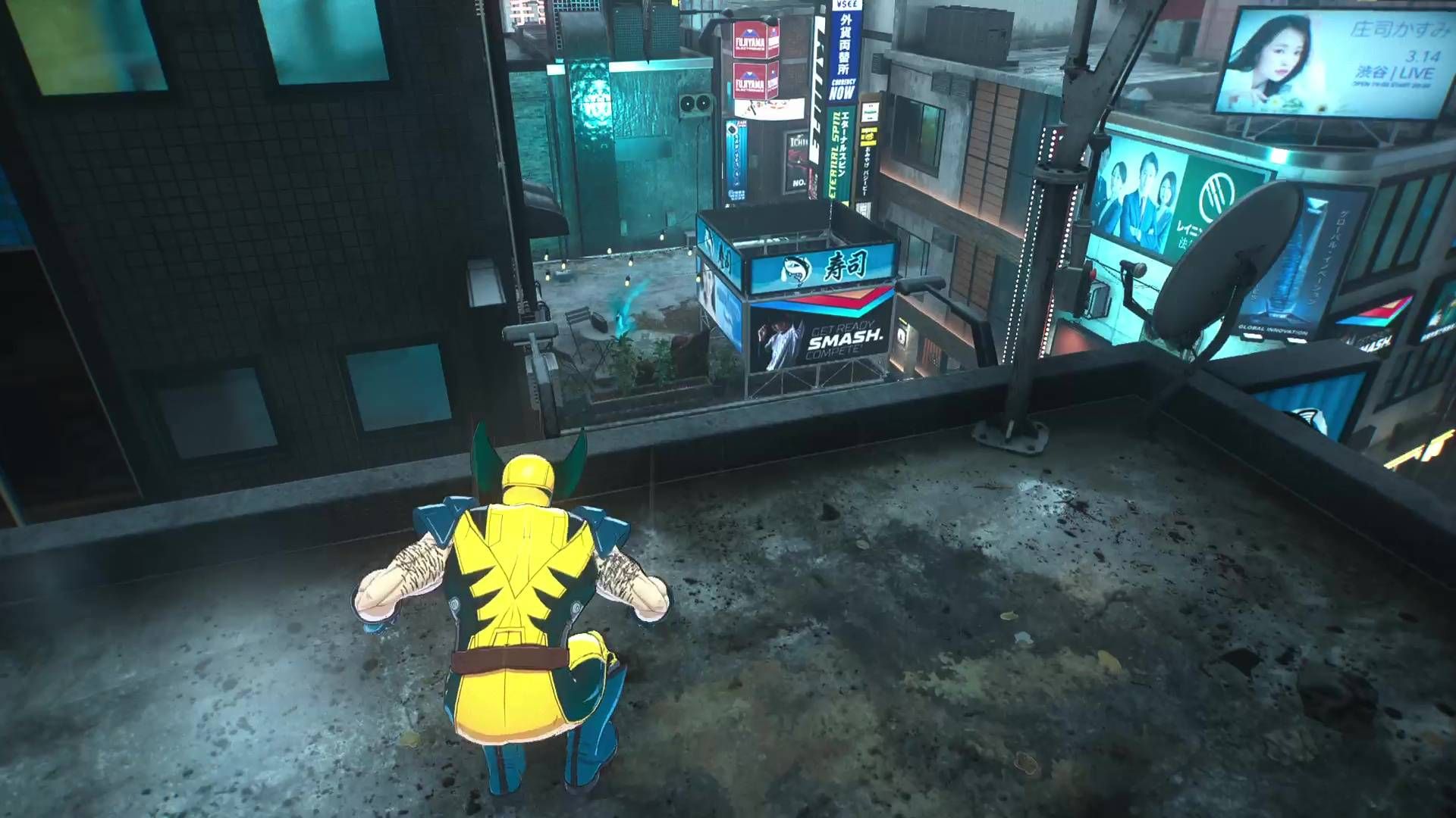 Logan on a rooftop in Japan in Marvel's Wolverine.