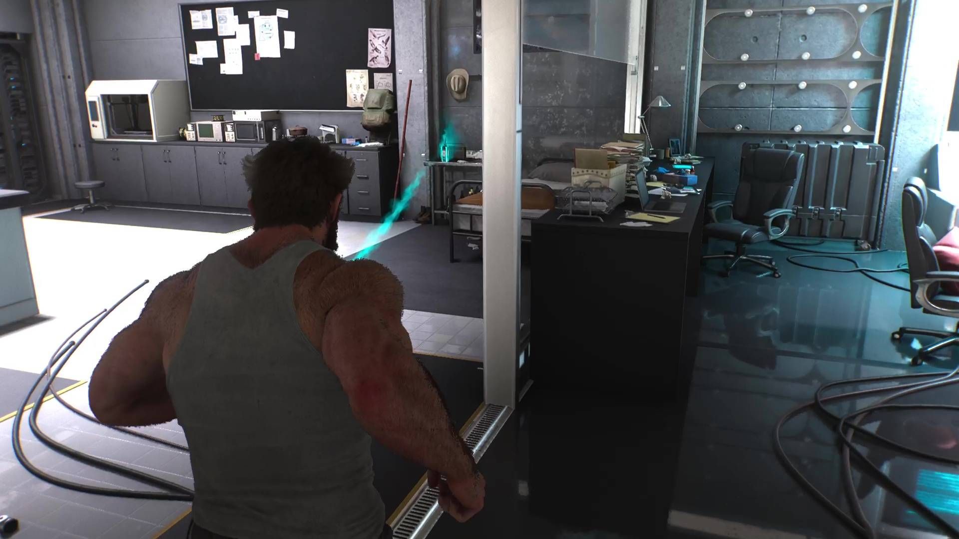 Logan approaching the whisky bottle in Marvel's Wolverine.