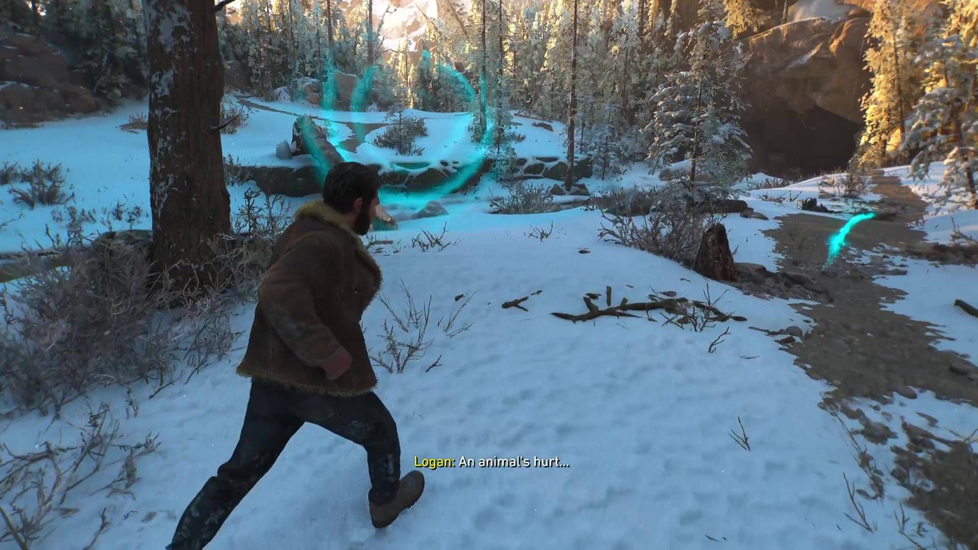 Logan running down a snowy trail in Marvel's Wolverine.